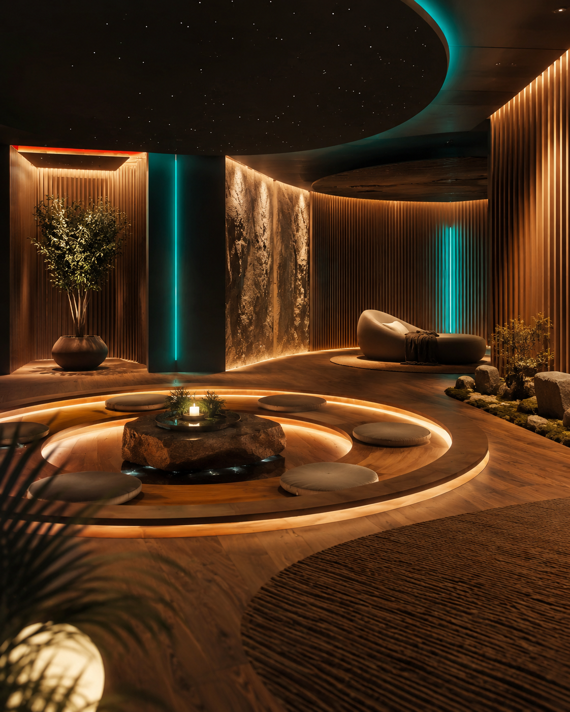 Ambiente inmersivo con acústica, iluminación y materiales