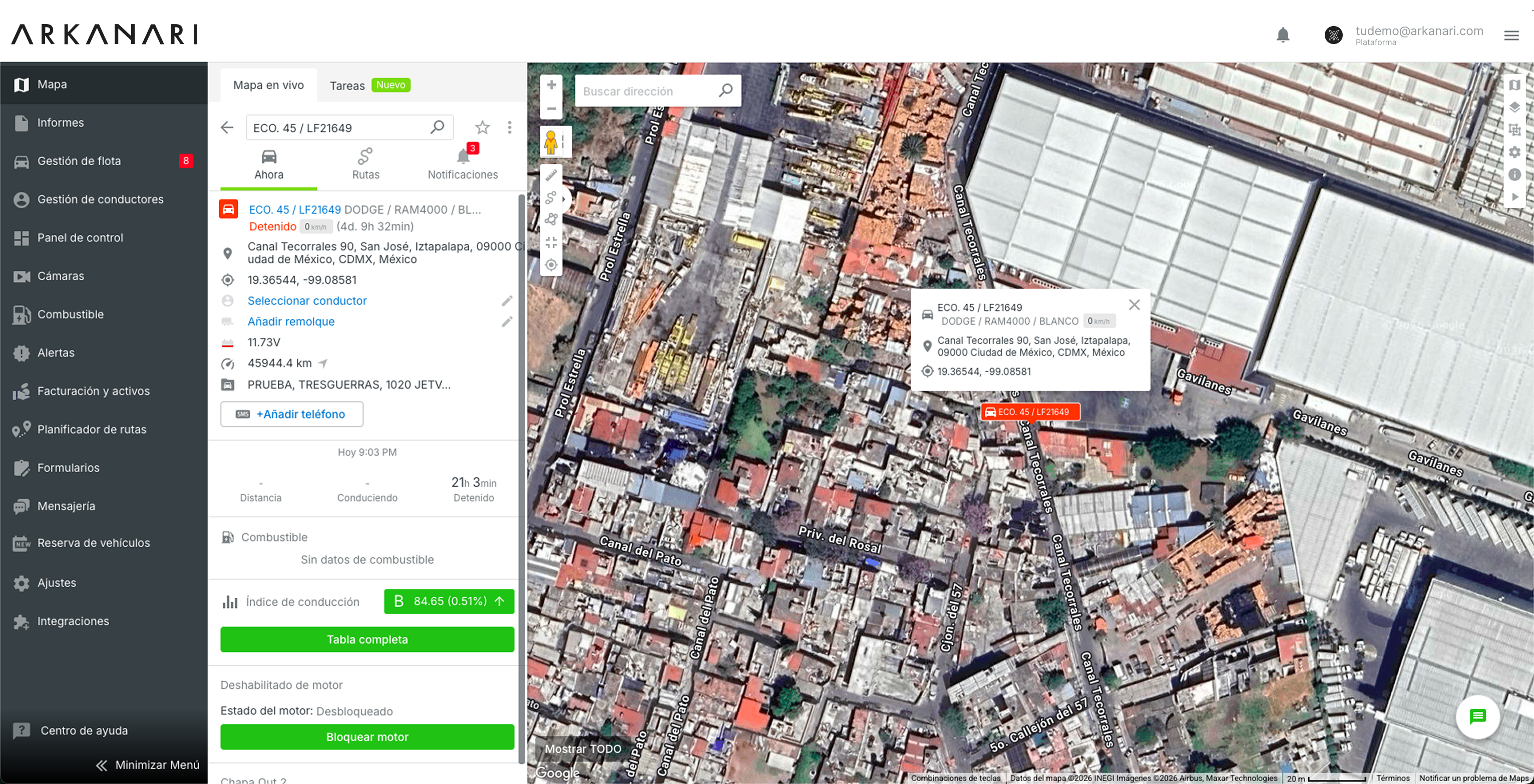 Mapa con unidades en vivo